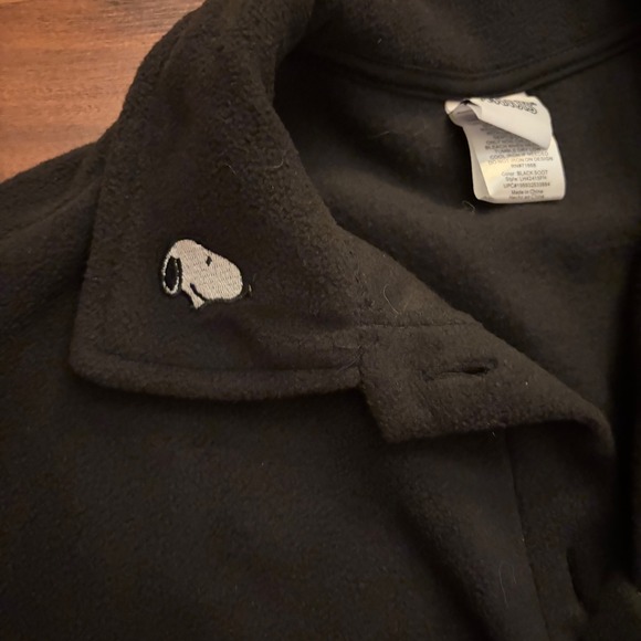 Peanuts Snoopy Charlie Brown Lucy Fleece Button Up Shirt Black Unisex Size S - Picture 4 of 6